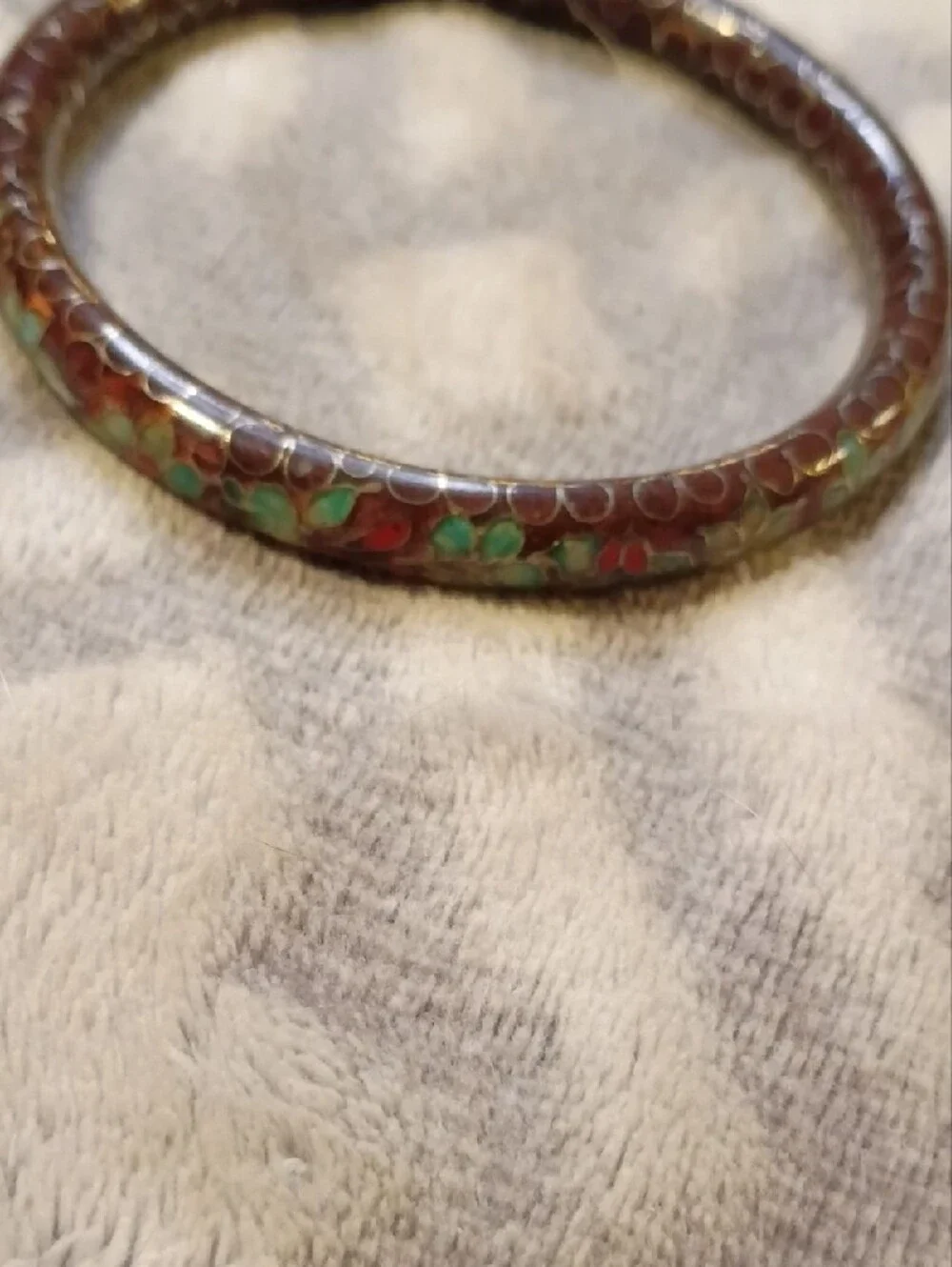 Vintage Cloisonné Floral Bangle Bracelet - Women Jewelry
